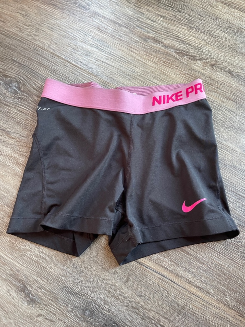Nike Women's Black Athletic Shorts with Pink Waistband